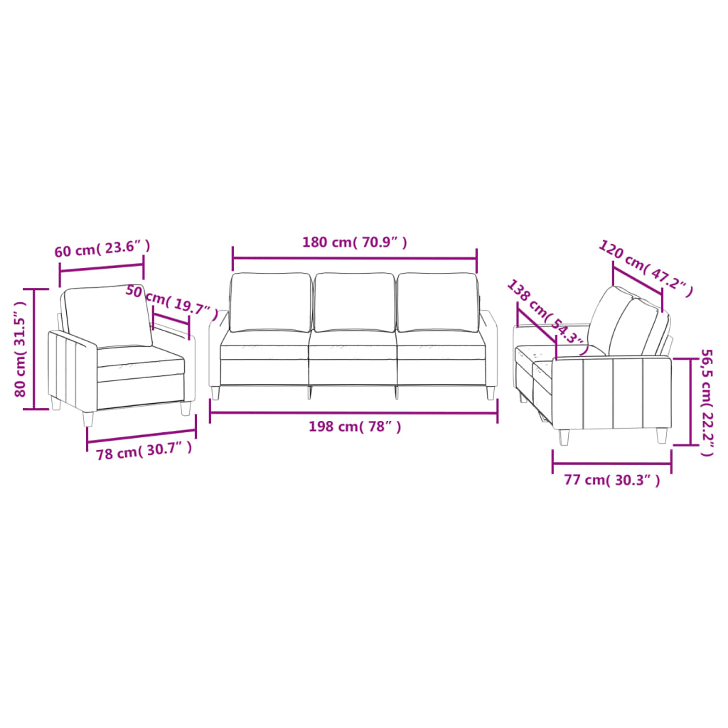 3-dijelni set sofa s jastucima sivi od umjetne kože