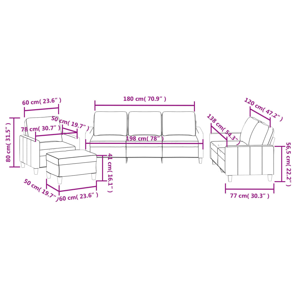 4-dijelni set sofa s jastucima krem od umjetne kože