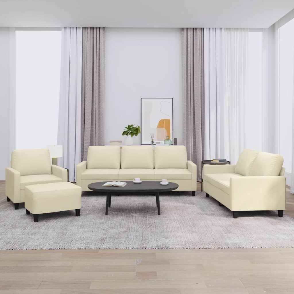 4-dijelni set sofa s jastucima krem od umjetne kože