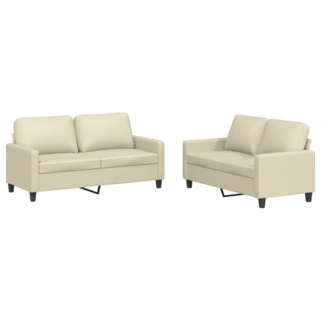 2-dijelni set sofa s jastucima krem od umjetne kože