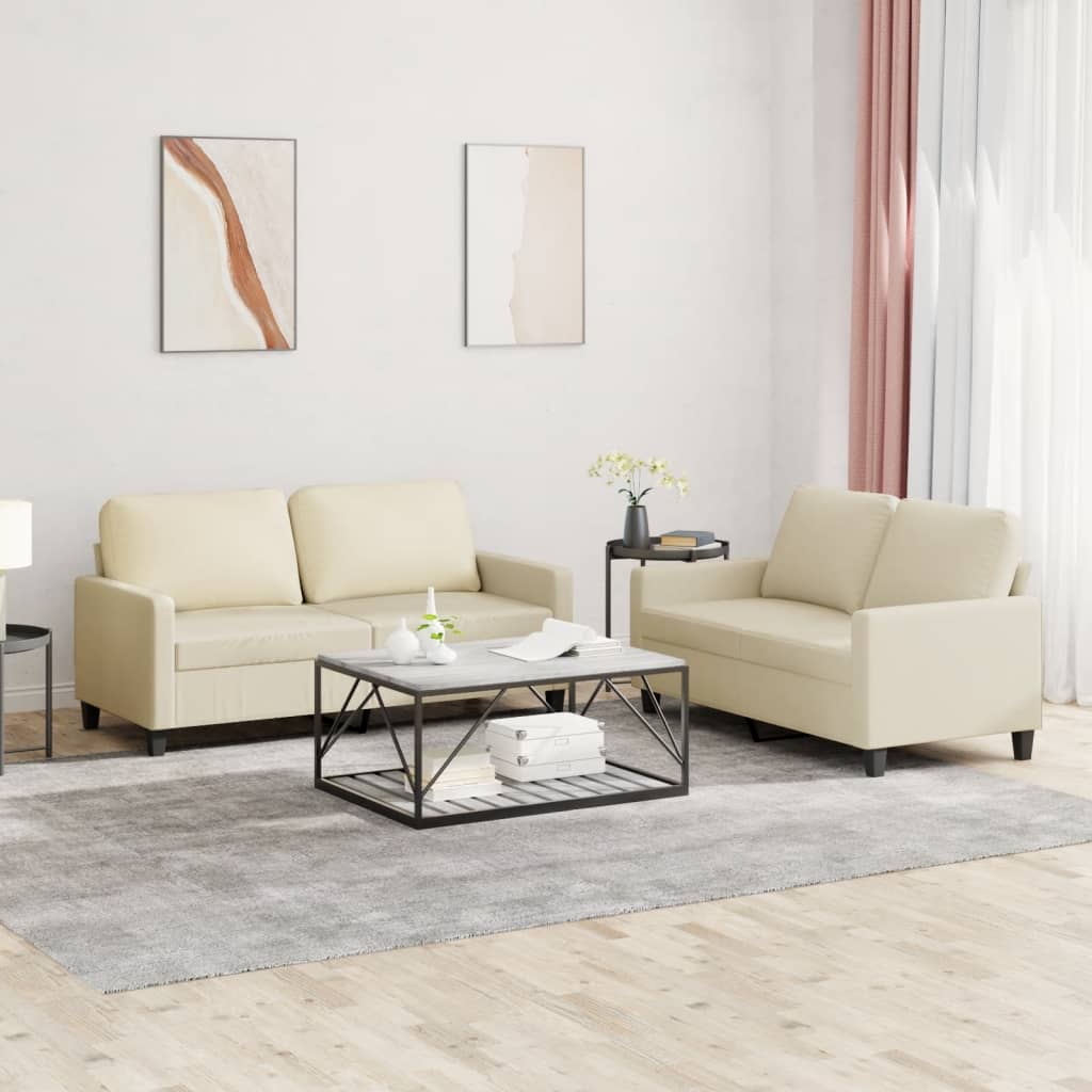 2-dijelni set sofa s jastucima krem od umjetne kože