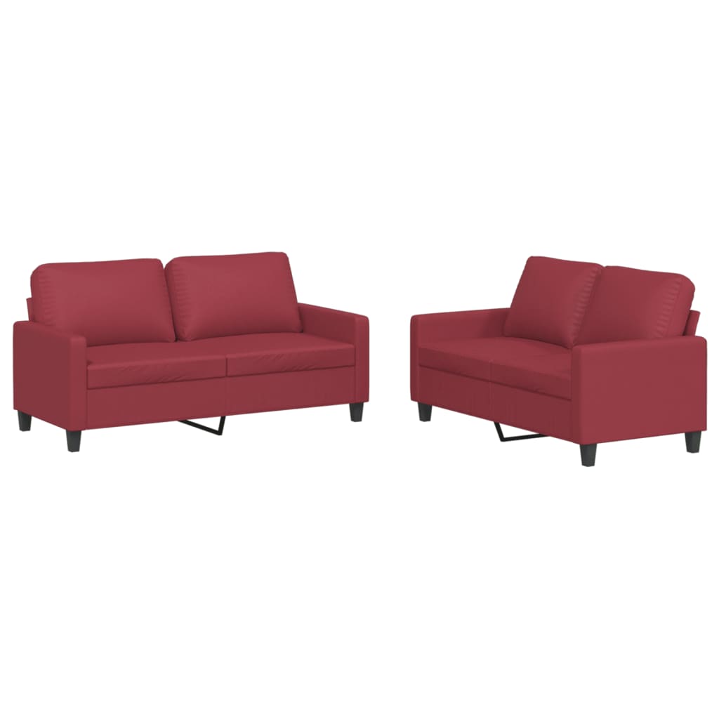 2-dijelni set sofa s jastucima boja vina od umjetne kože
