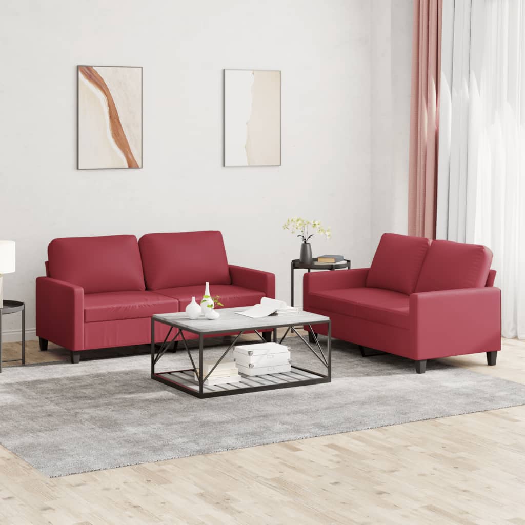 2-dijelni set sofa s jastucima boja vina od umjetne kože