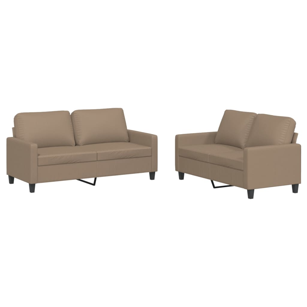 2-dijelni set sofa s jastucima boja cappuccina od umjetne kože