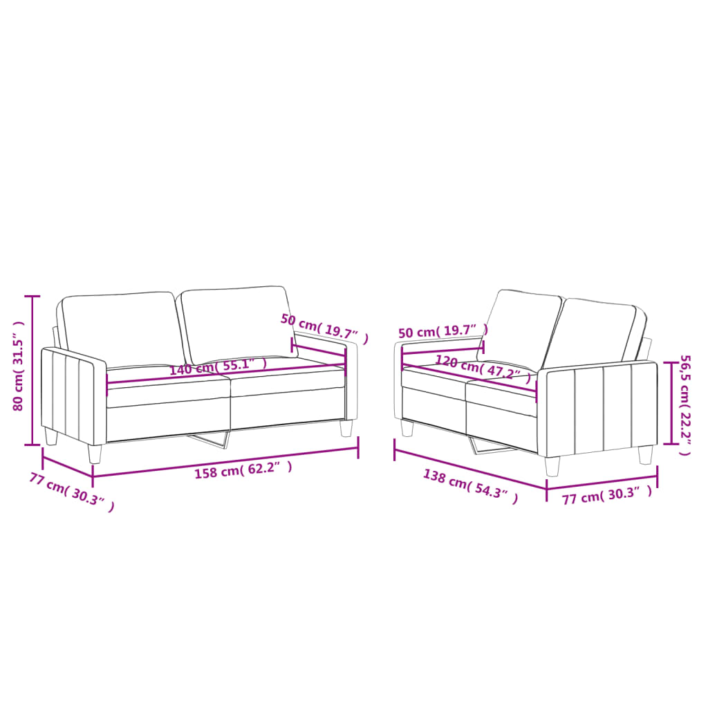2-dijelni set sofa s jastucima boja cappuccina od umjetne kože