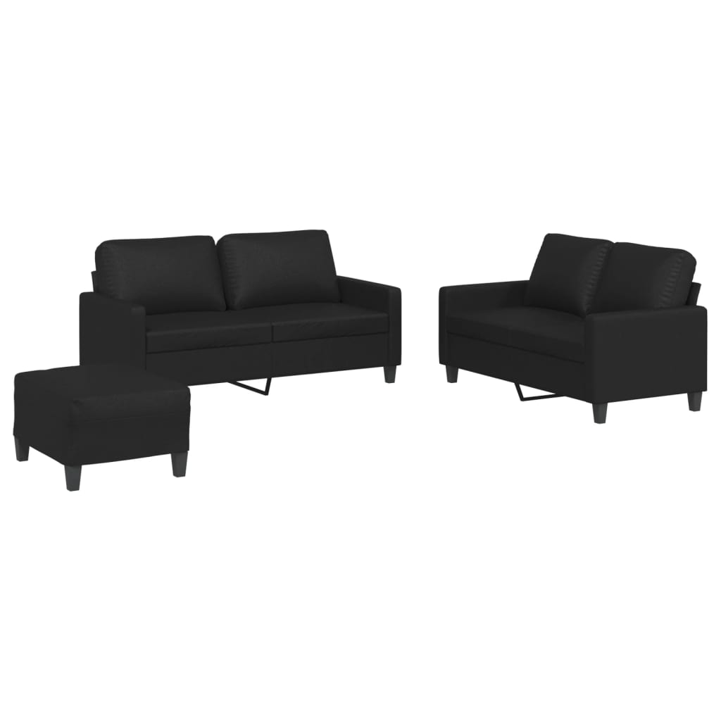 3-dijelni set sofa s jastucima crni od umjetne kože