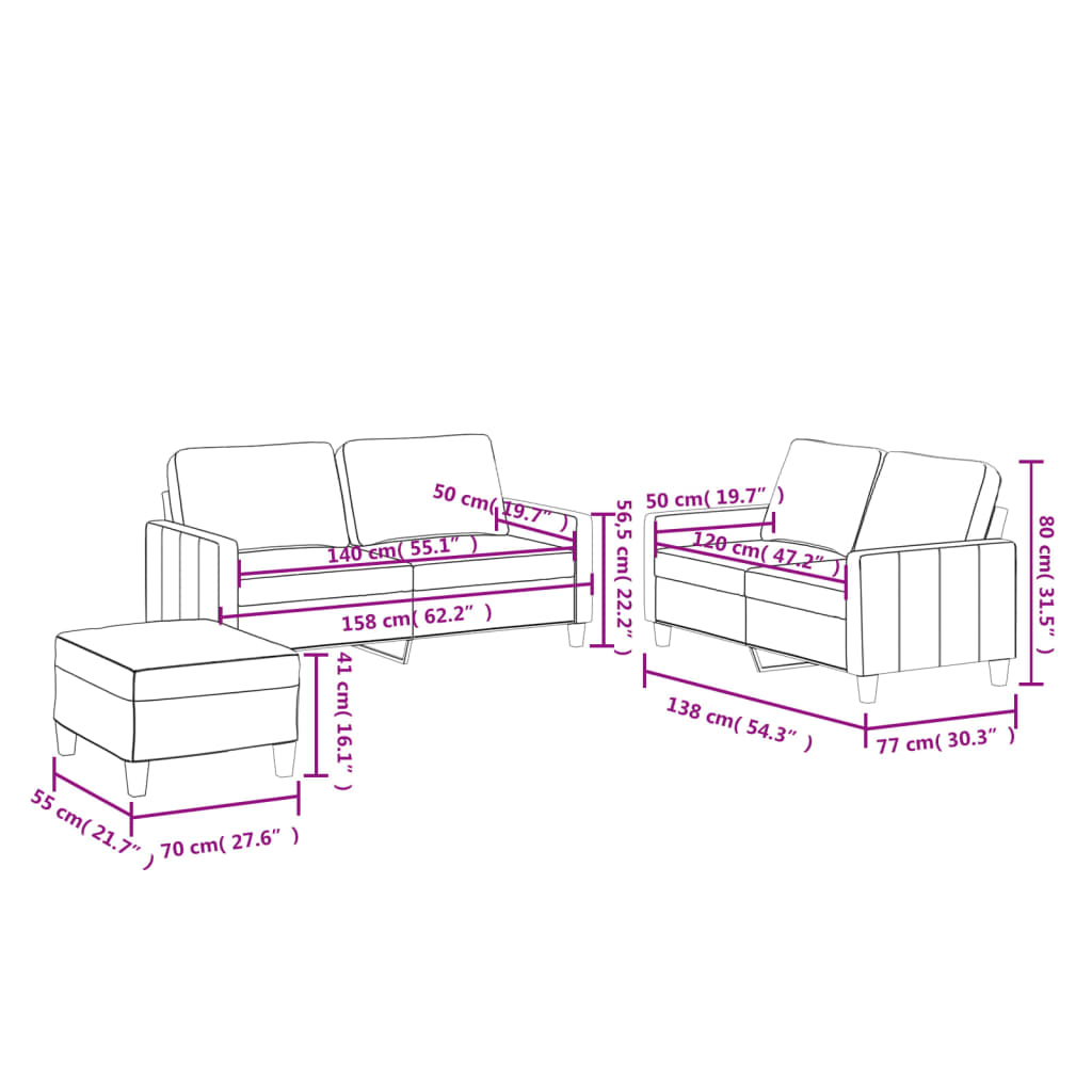 3-dijelni set sofa s jastucima sivi od umjetne kože