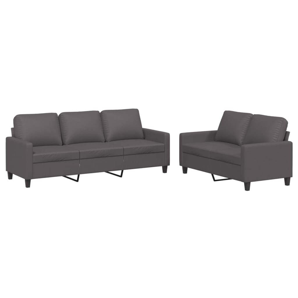 2-dijelni set sofa s jastucima sivi od umjetne kože