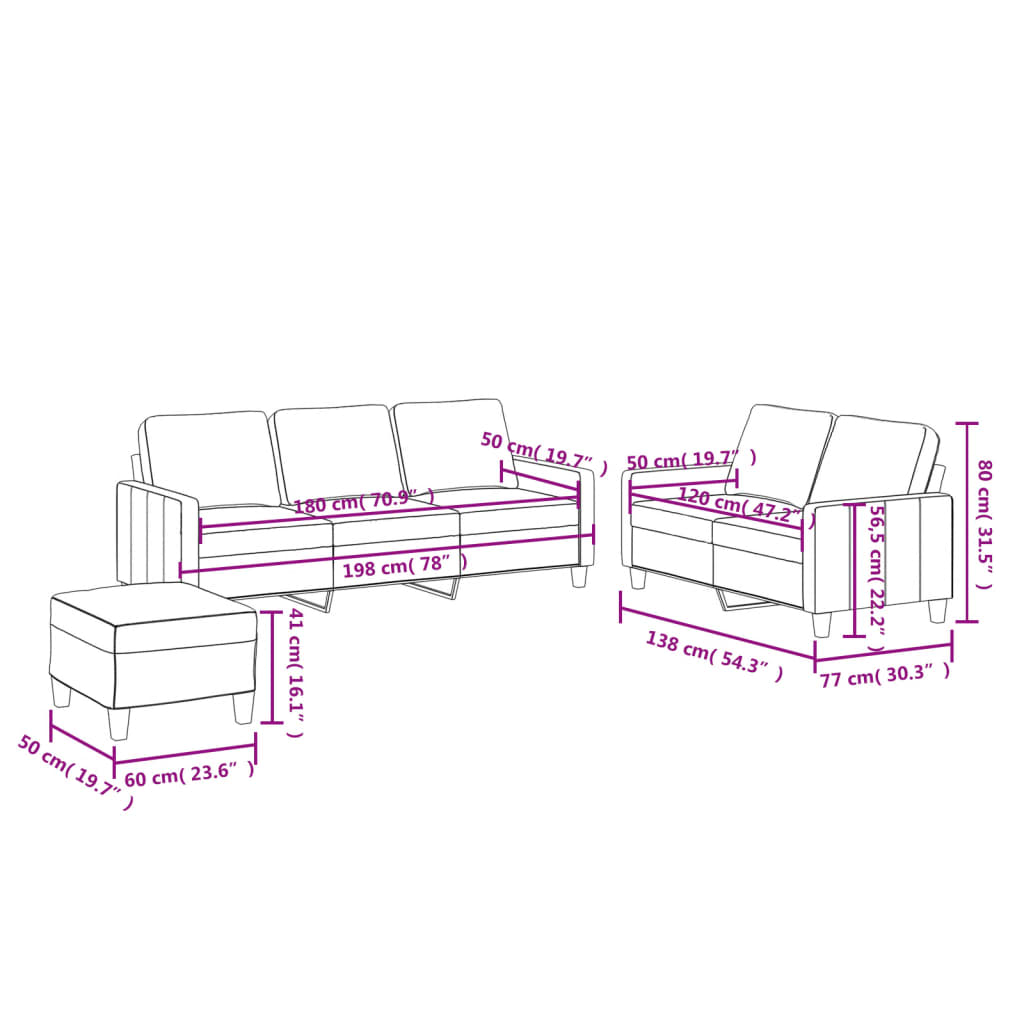 3-dijelni set sofa s jastucima sivi od umjetne kože