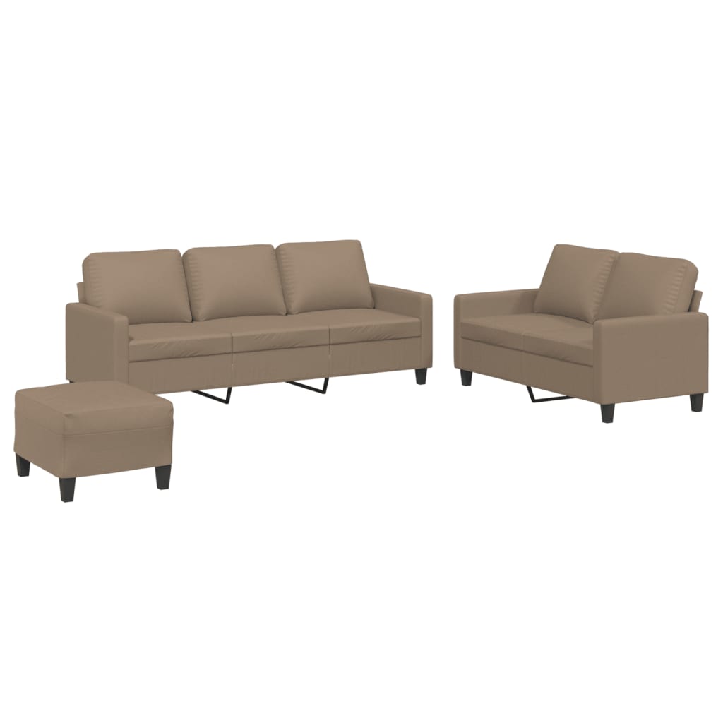 3-dijelni set sofa s jastucima boja cappuccina od umjetne kože