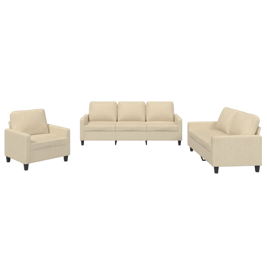 3-dijelni set sofa s jastucima krem od tkanine