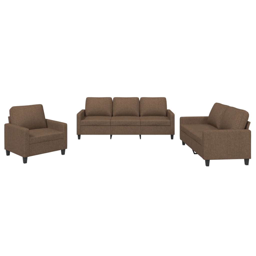 3-dijelni set sofa s jastucima smeđi od tkanine