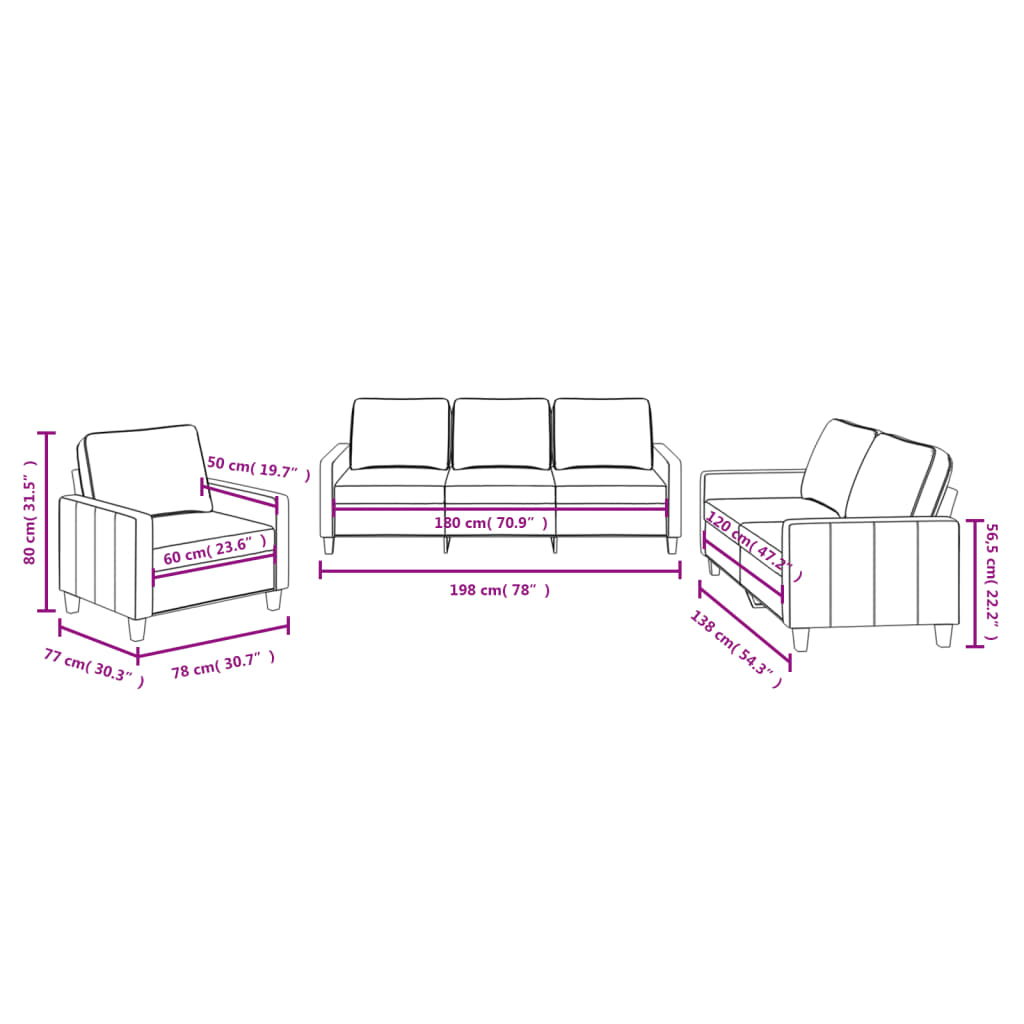 3-dijelni set sofa s jastucima smeđi od tkanine