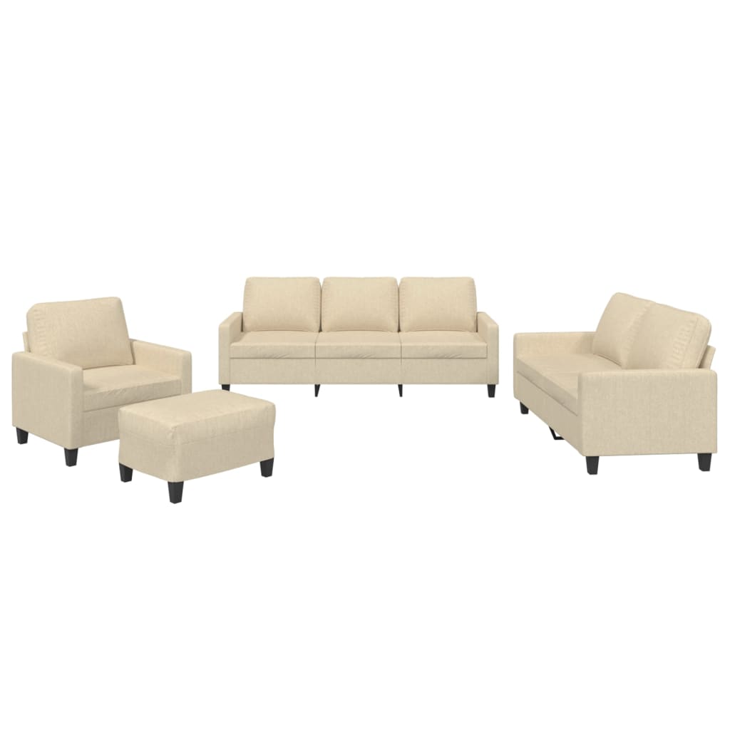 4-dijelni set sofa s jastucima krem od tkanine