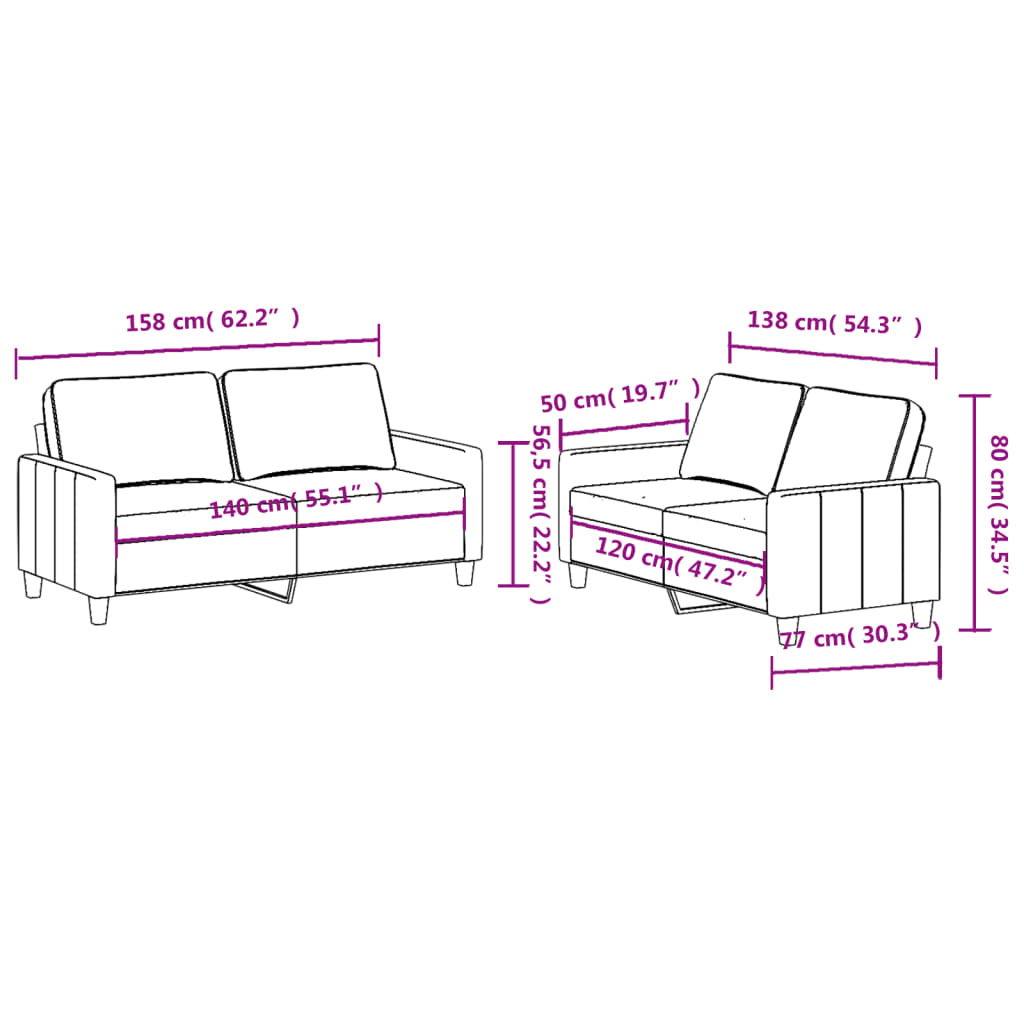 2-dijelni set sofa s jastucima crvena boja vina od tkanine