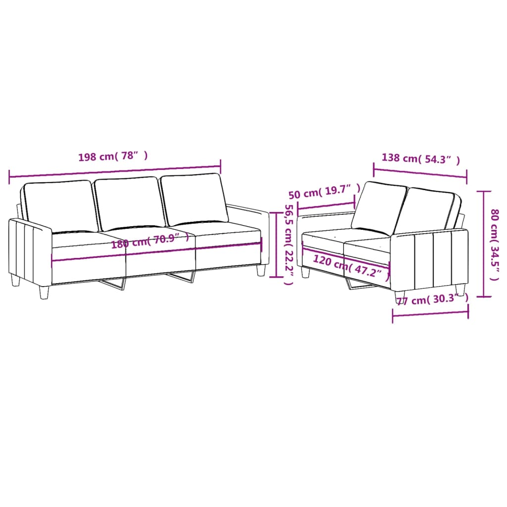 2-dijelni set sofa s jastucima smeđi od tkanine