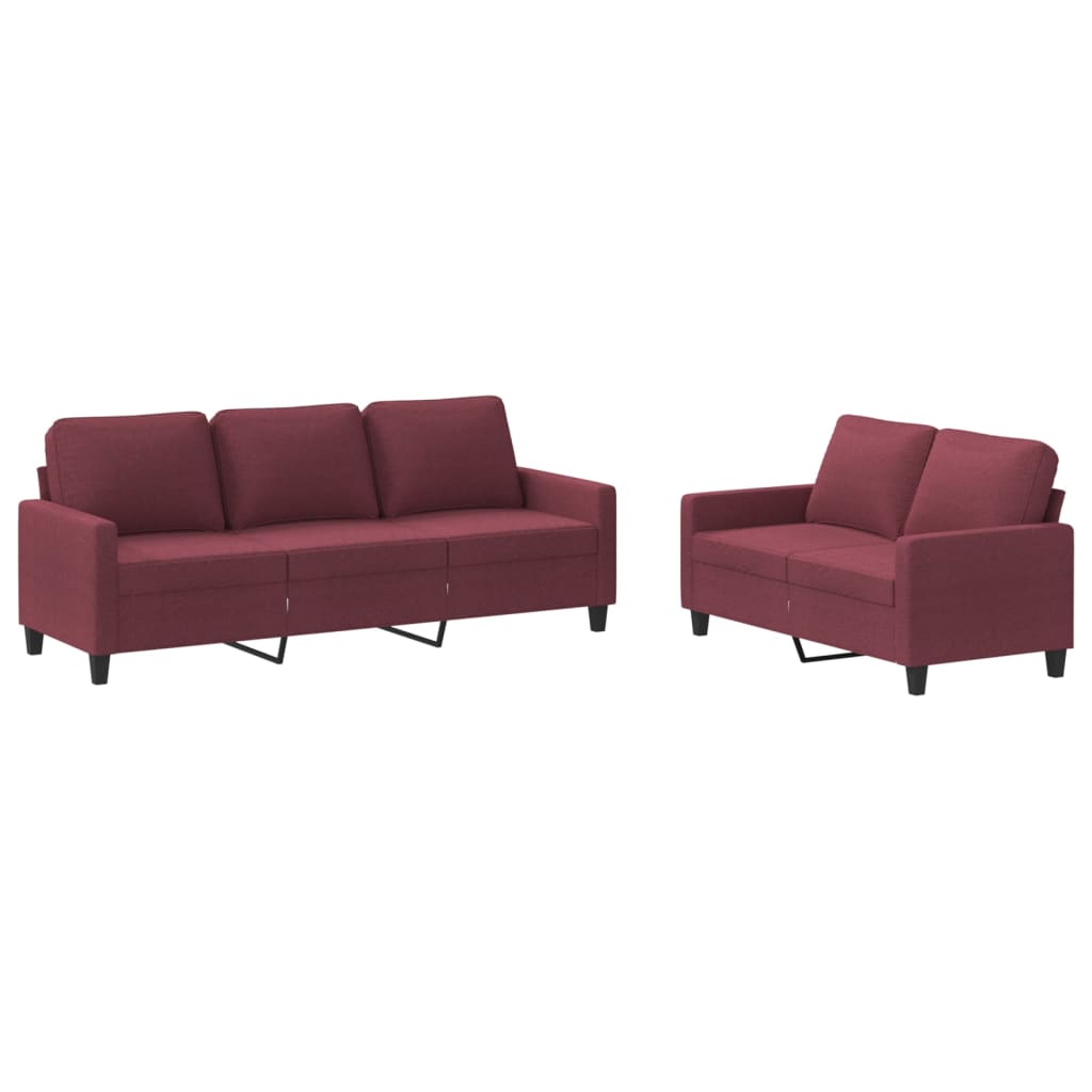 2-dijelni set sofa s jastucima crvena boja vina od tkanine