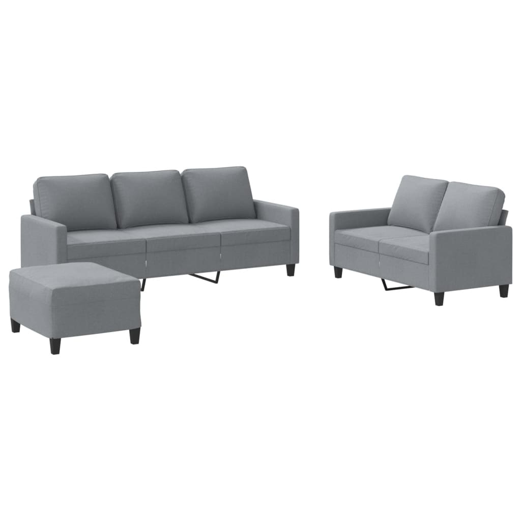 3-dijelni set sofa s jastucima svjetlosivi od tkanine