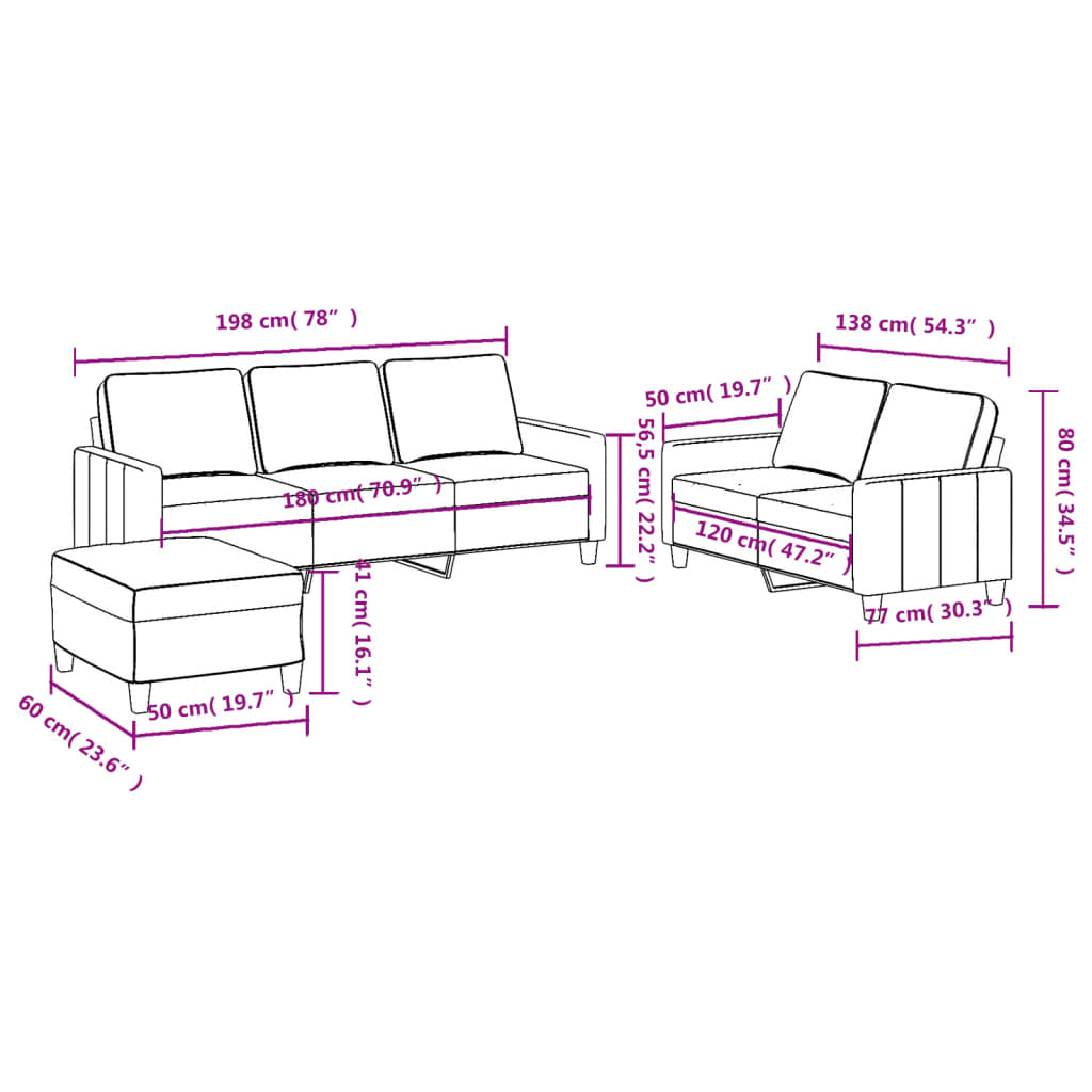 3-dijelni set sofa s jastucima svjetlosivi od tkanine