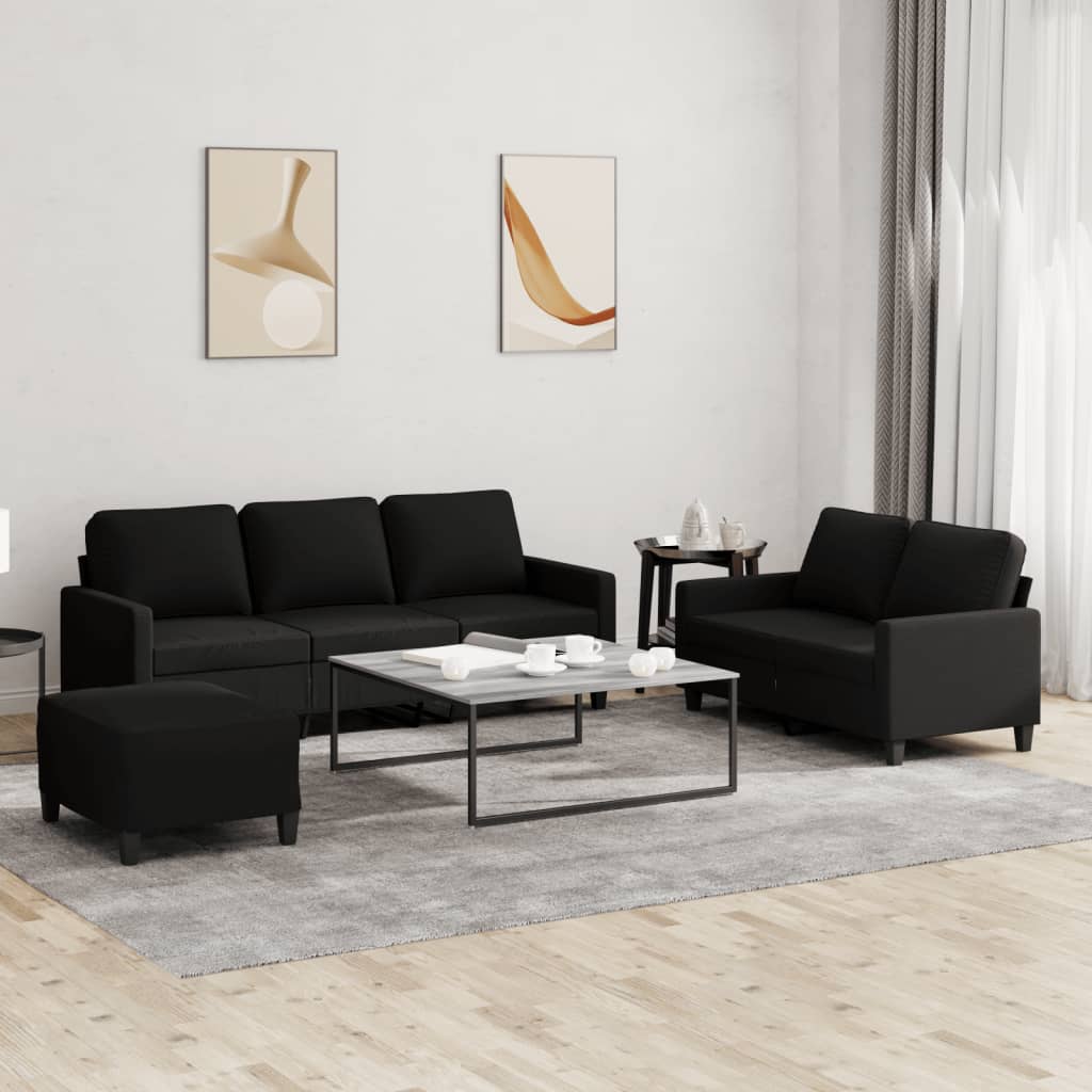 3-dijelni set sofa s jastucima crni od tkanine