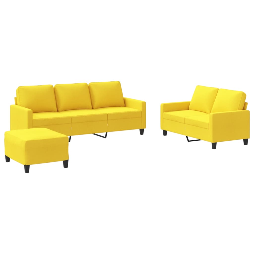 3-dijelni set sofa s jastucima svjetložuti od tkanine