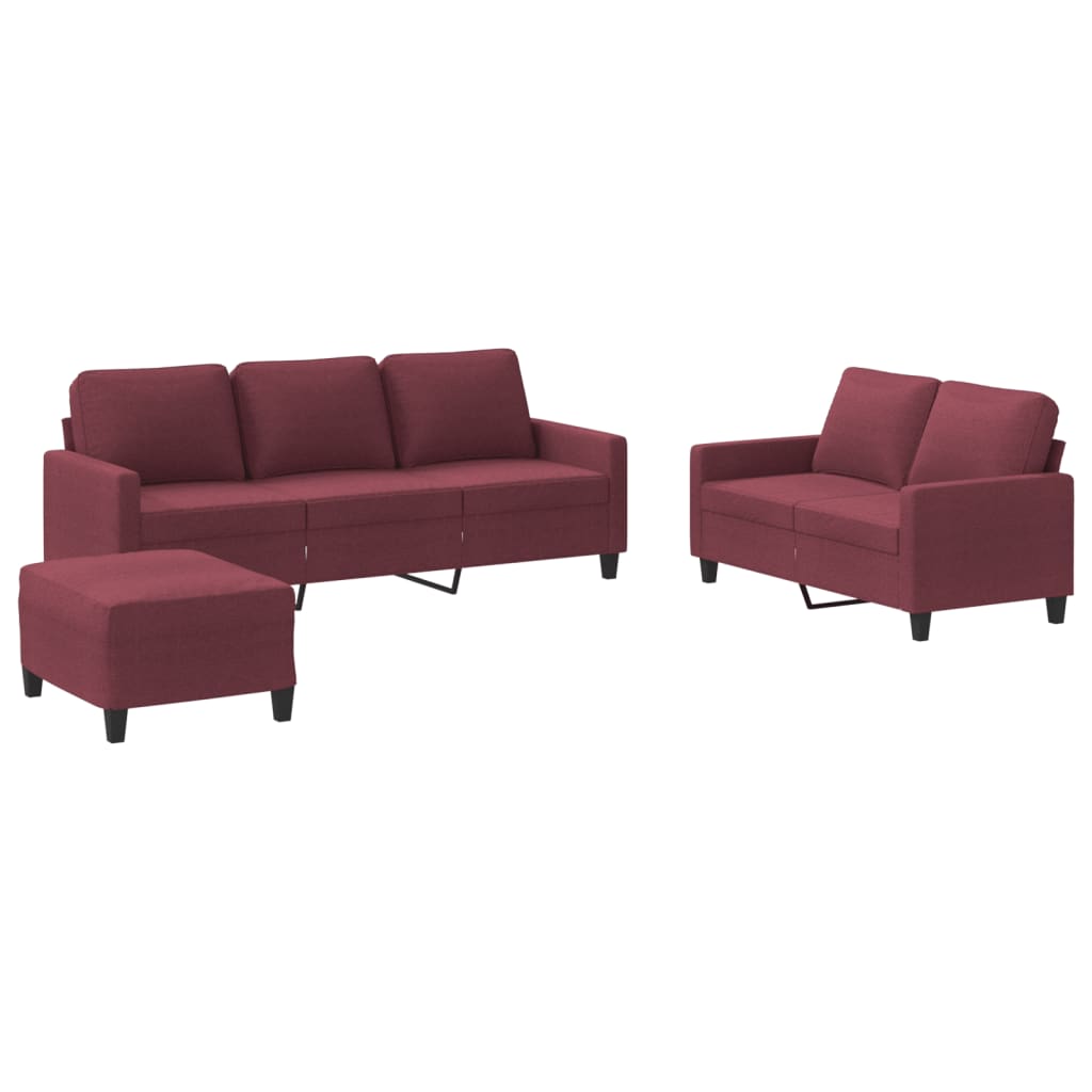 3-dijelni set sofa s jastucima crvena boja vina od tkanine