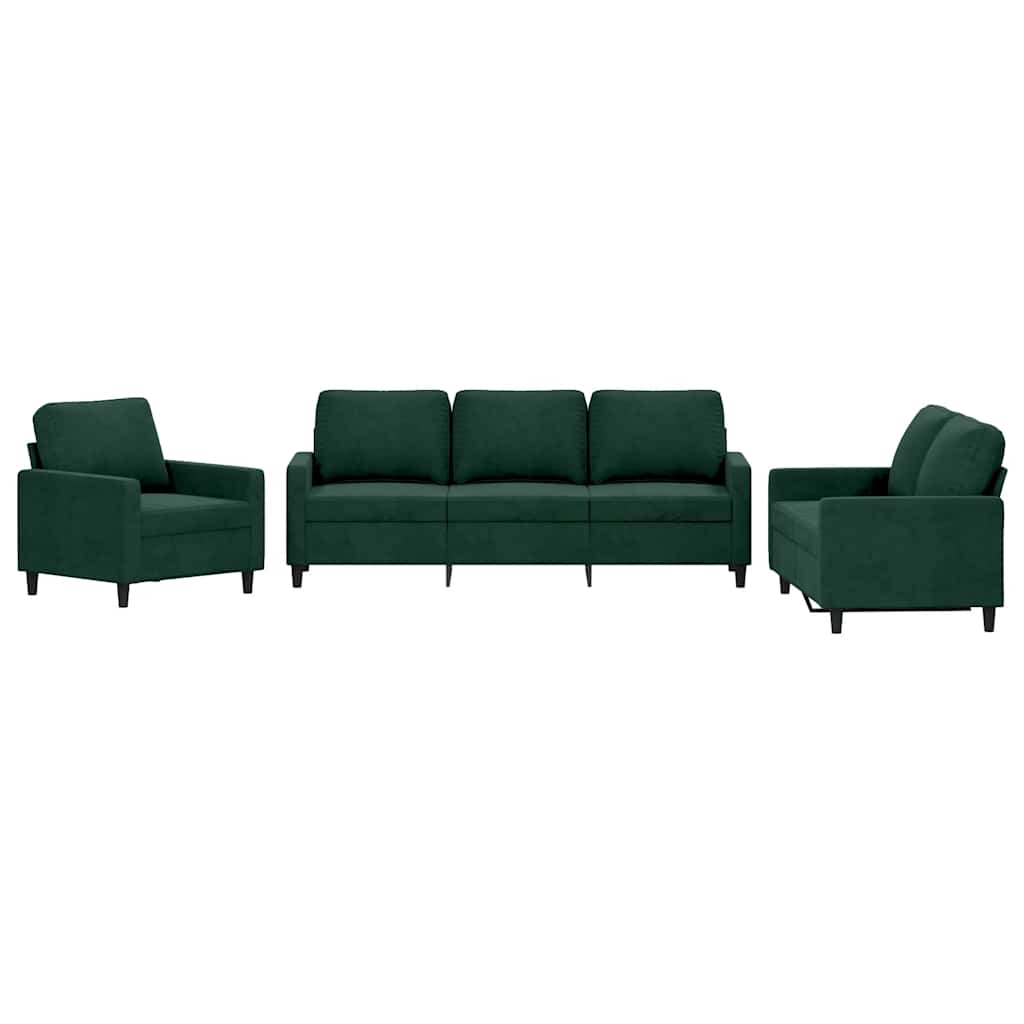 3-dijelni set sofa s jastucima tamnozeleni baršunasti