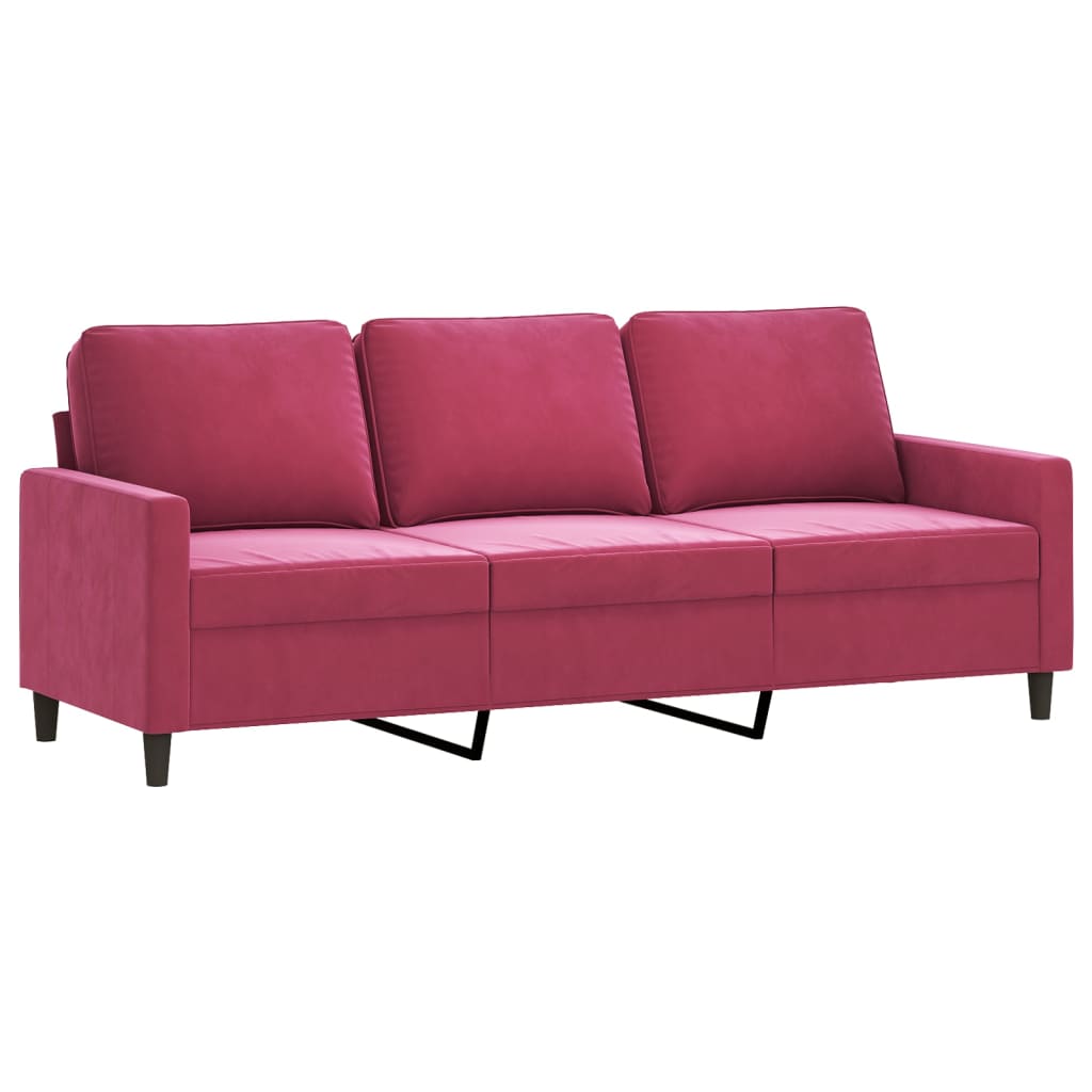 3-dijelni set sofa s jastucima crvena boja vina baršunasti