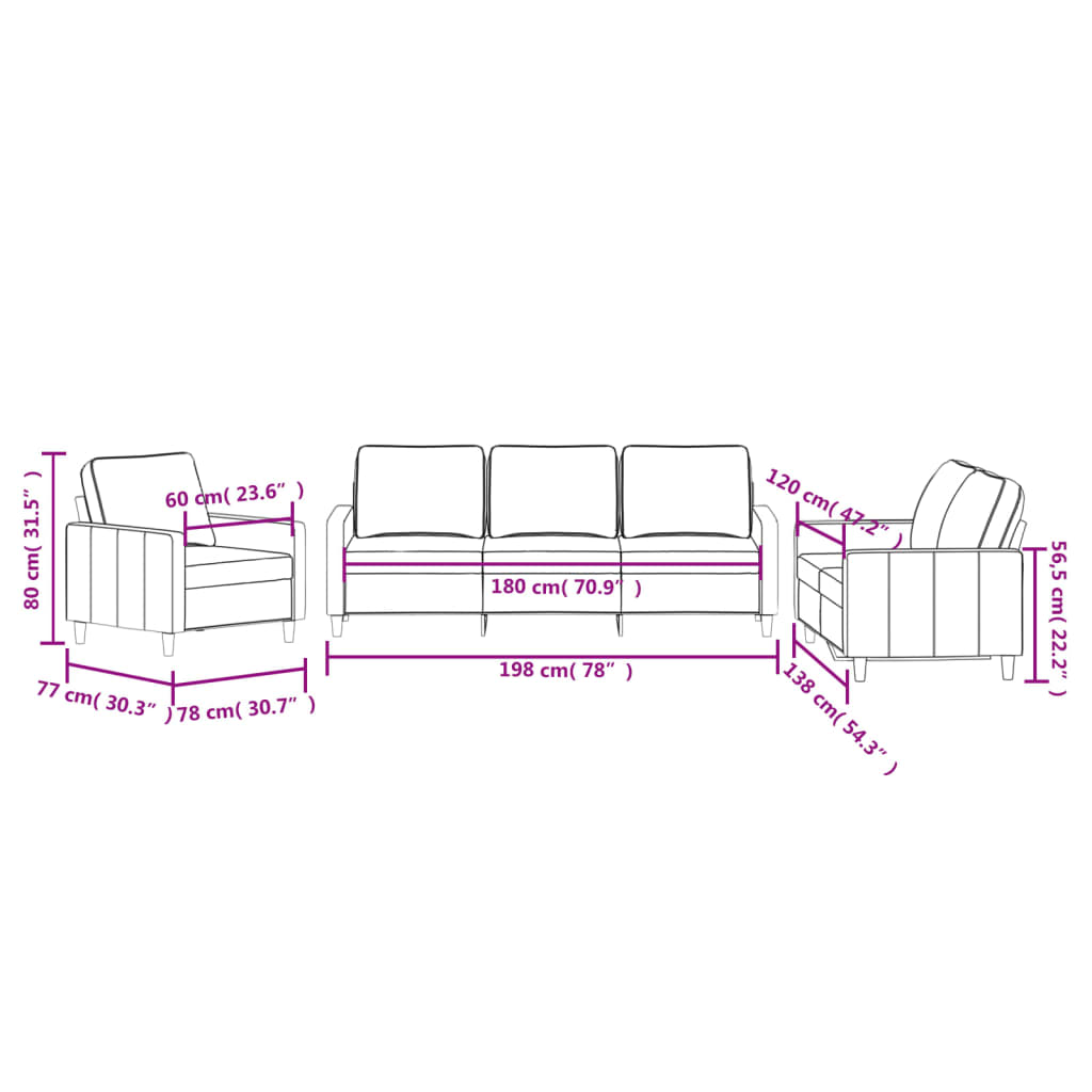 3-dijelni set sofa s jastucima crvena boja vina baršunasti