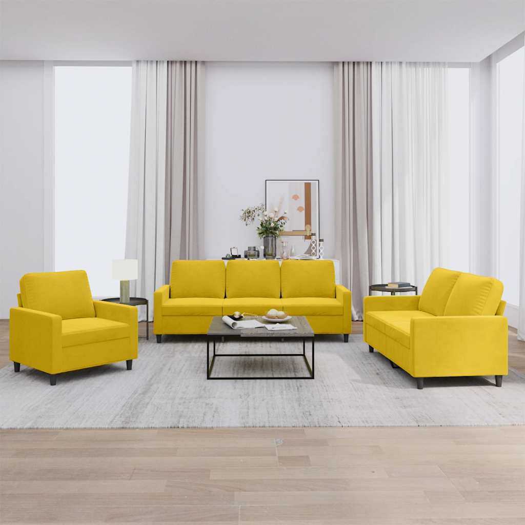 3-dijelni set sofa s jastucima žuti baršunasti