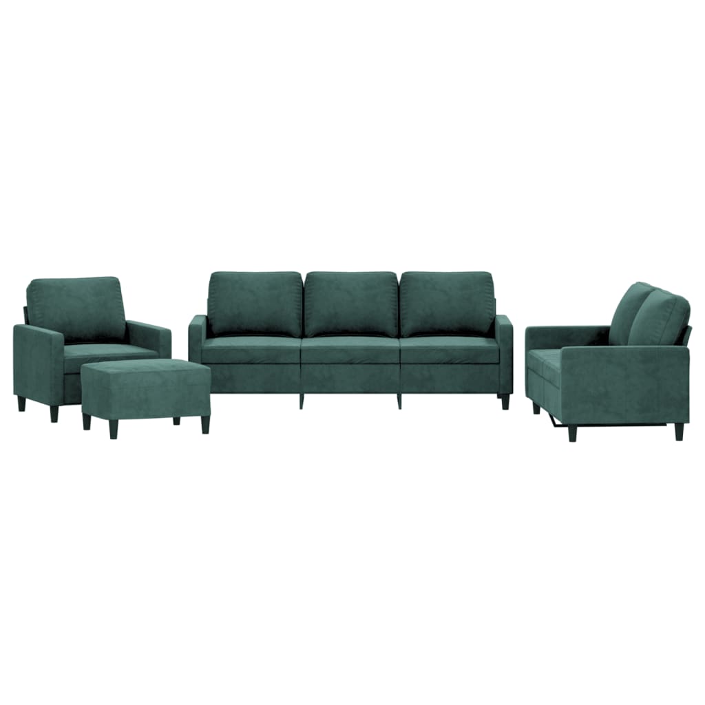 4-dijelni set sofa s jastucima tamnozeleni baršunasti