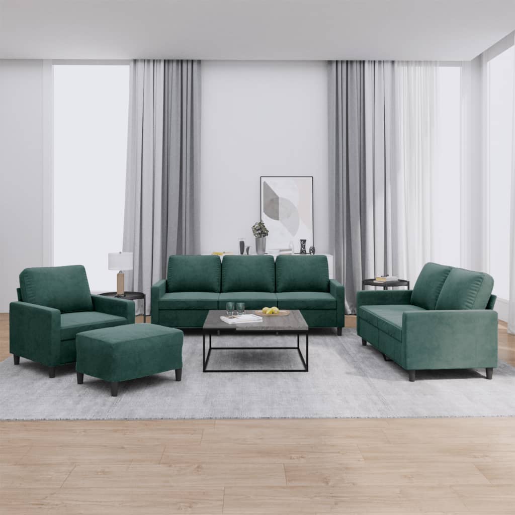 4-dijelni set sofa s jastucima tamnozeleni baršunasti