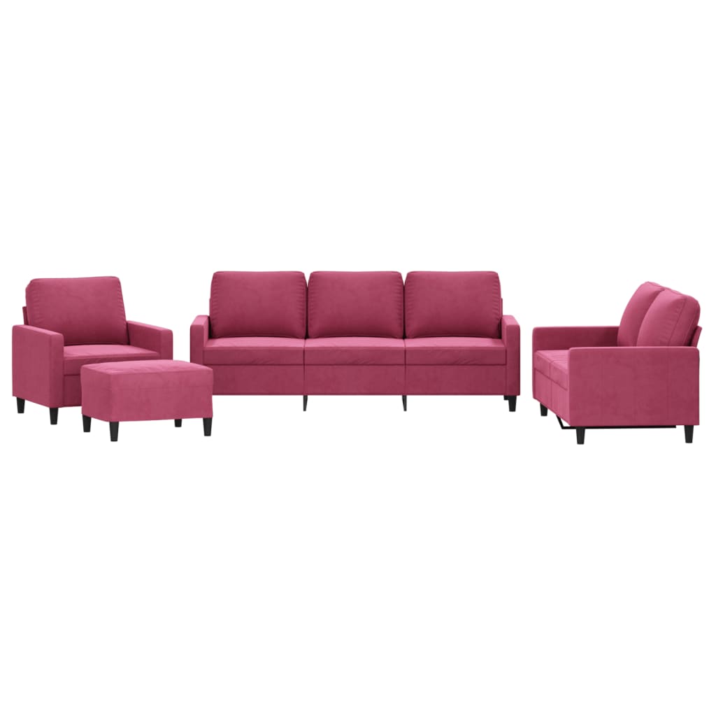 4-dijelni set sofa s jastucima crvena boja vina baršunasti