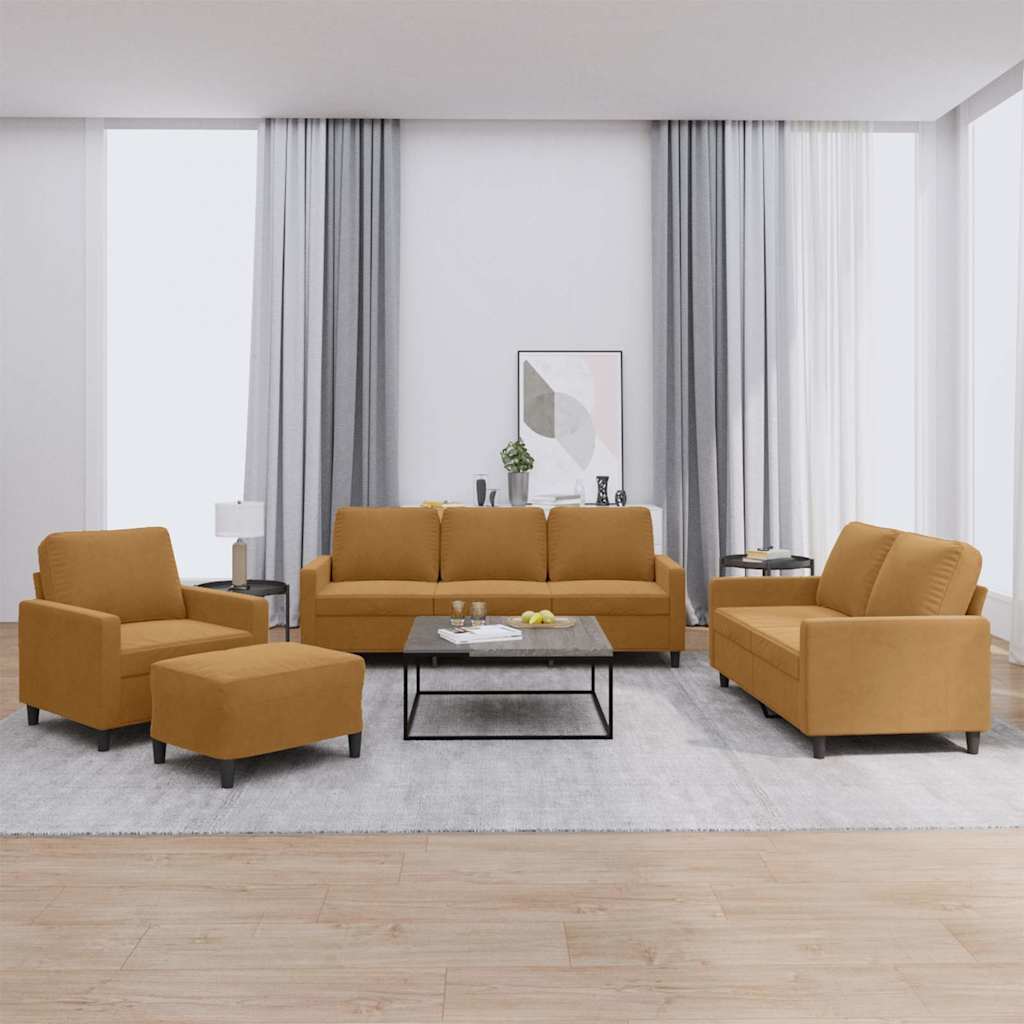 4-dijelni set sofa s jastucima smeđi baršunasti