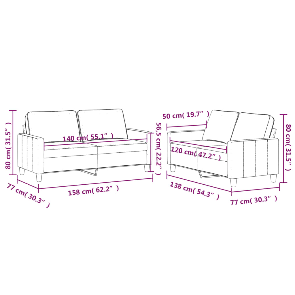 2-dijelni set sofa s jastucima svjetlosivi baršunasti