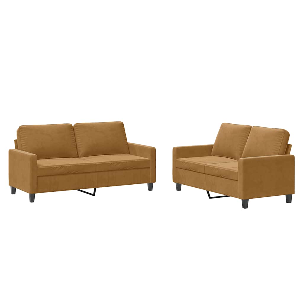2-dijelni set sofa s jastucima smeđi baršunasti
