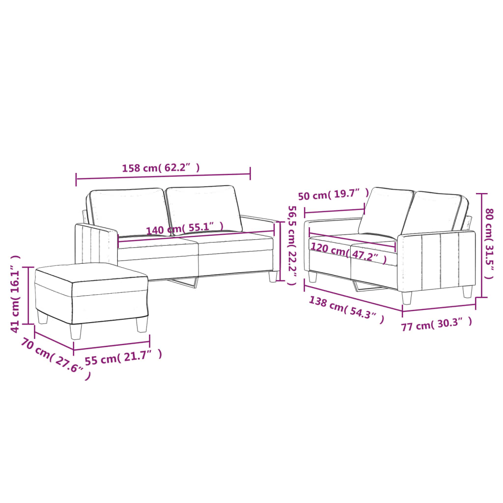 3-dijelni set sofa s jastucima crni baršunasti