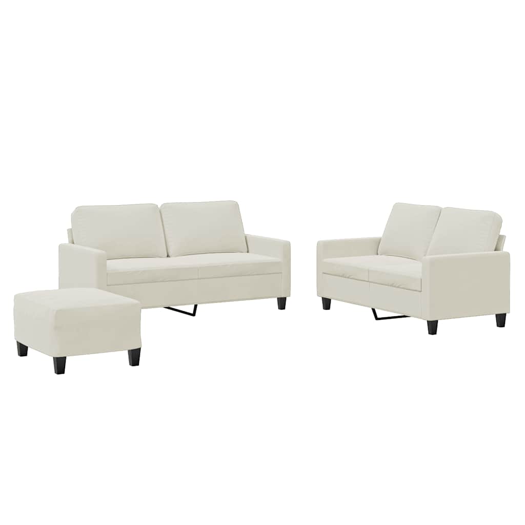 3-dijelni set sofa s jastucima krem baršunasti
