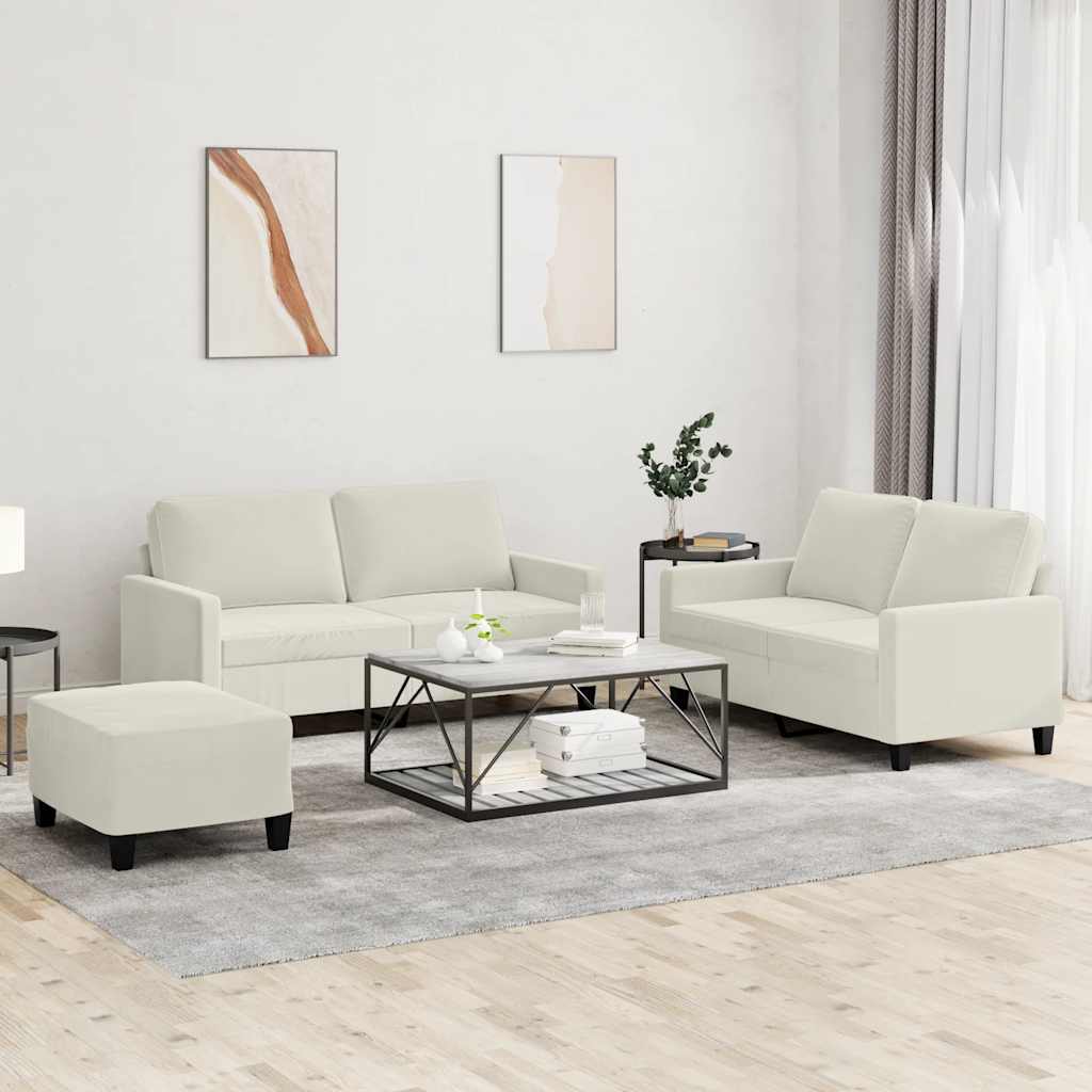 3-dijelni set sofa s jastucima krem baršunasti