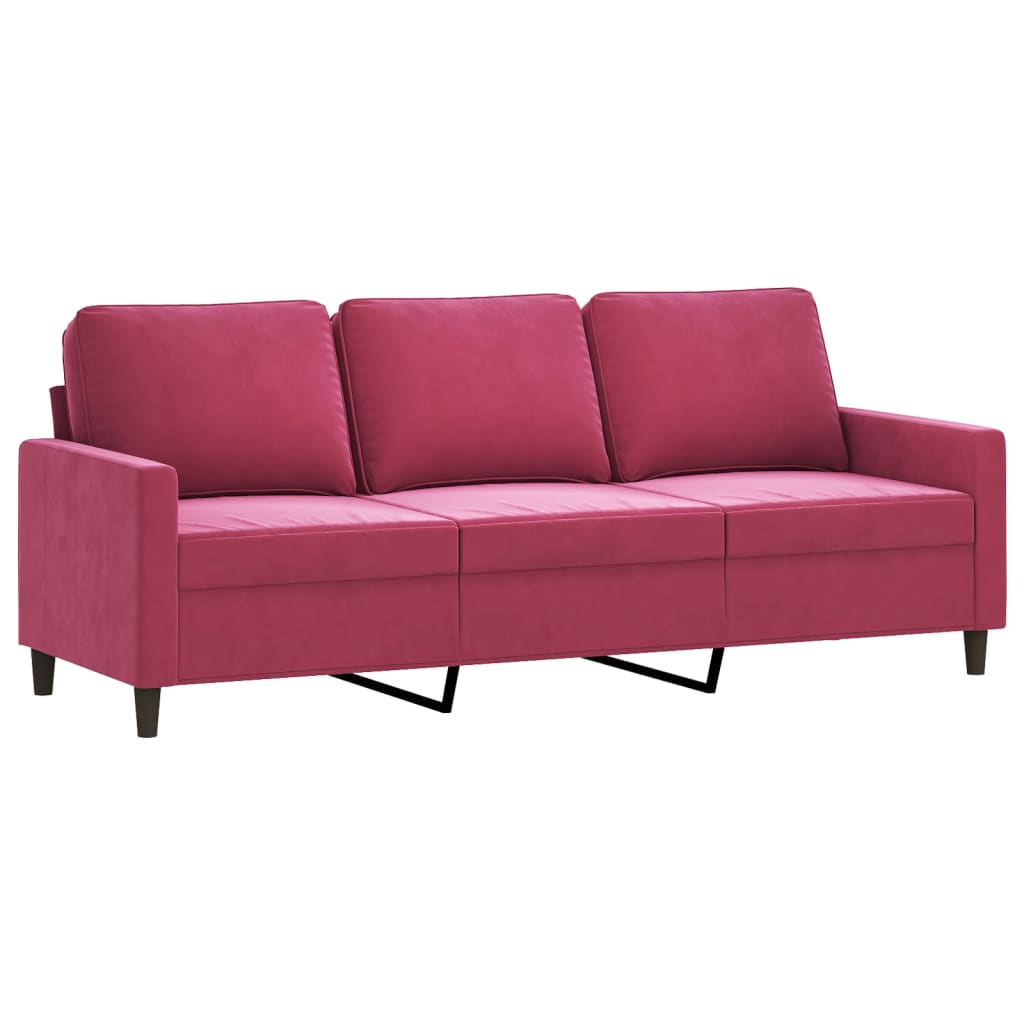 3-dijelni set sofa s jastucima crvena boja vina baršunasti