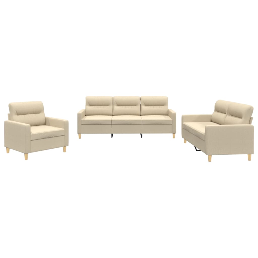 3-dijelni set sofa s jastucima krem od tkanine