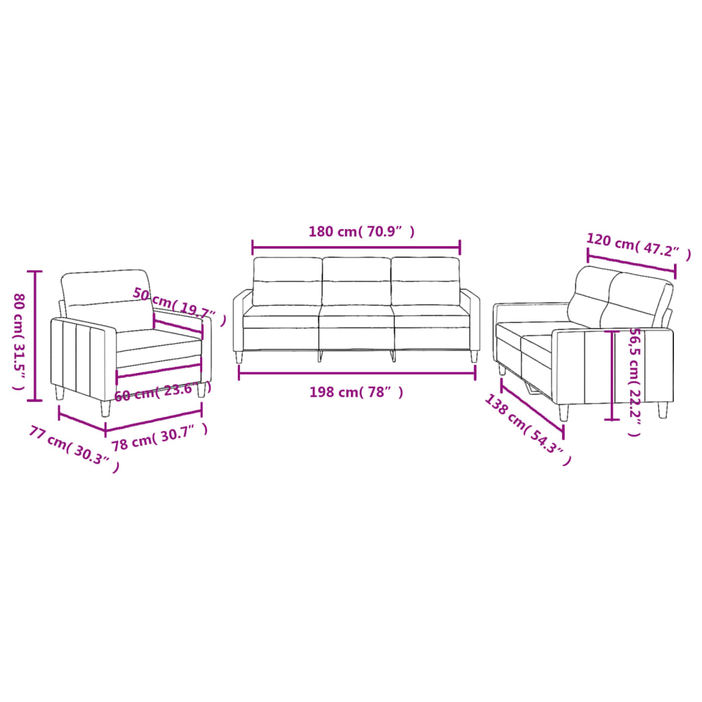 3-dijelni set sofa s jastucima smeđi od tkanine
