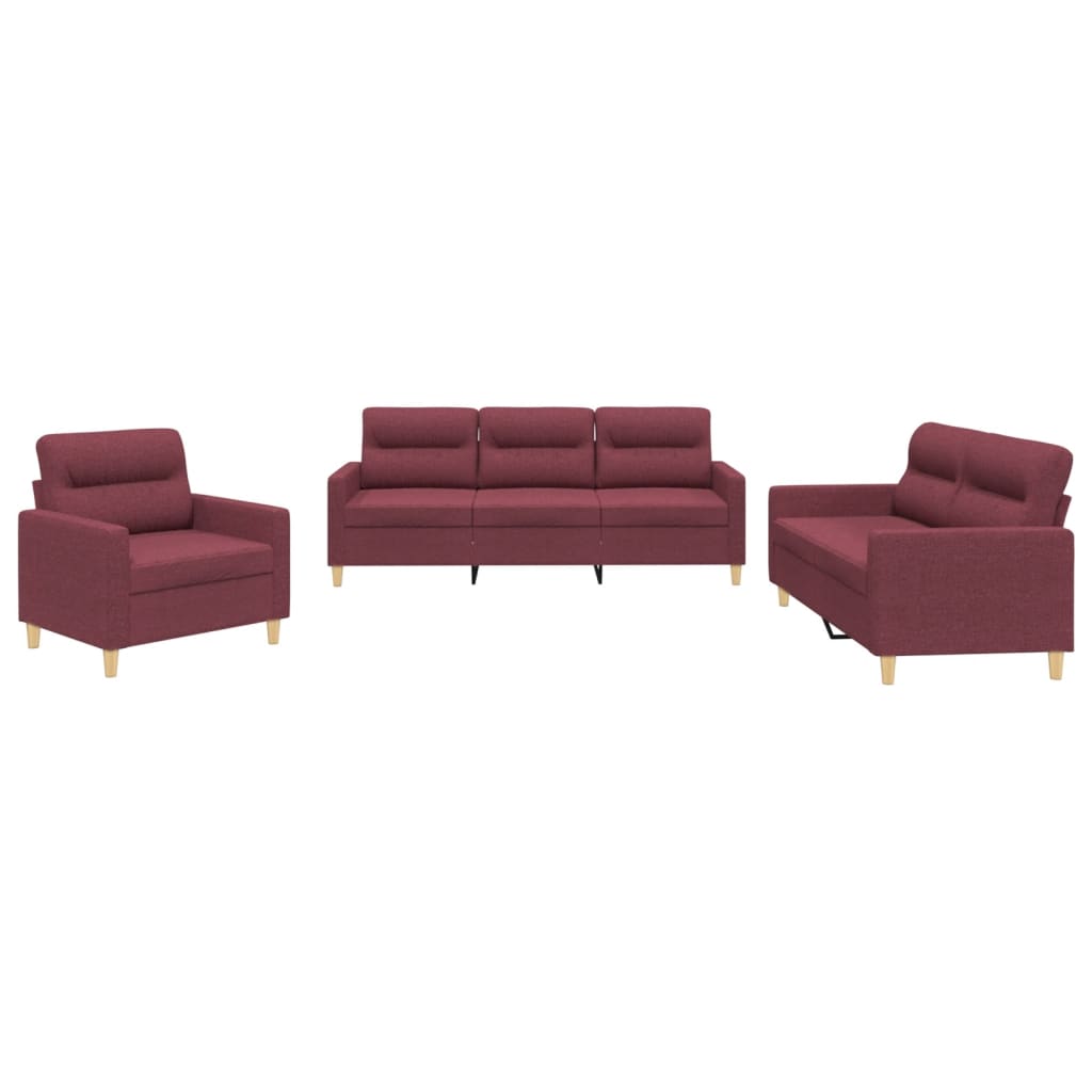 3-dijelni set sofa s jastucima crvena boja vina od tkanine