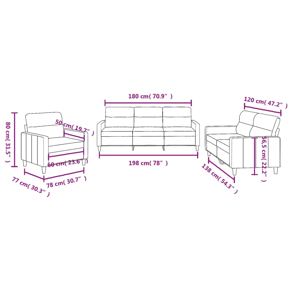 3-dijelni set sofa s jastucima crvena boja vina od tkanine