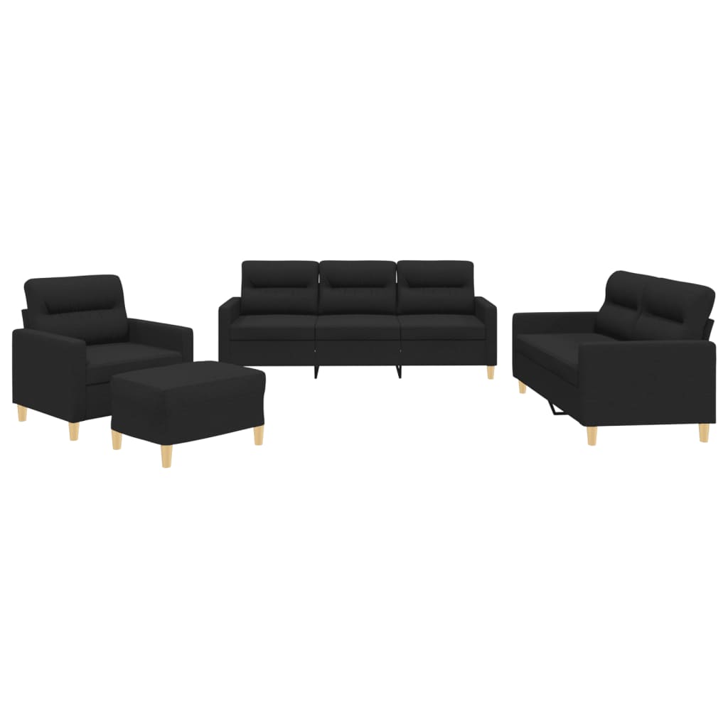 4-dijelni set sofa s jastucima crni od tkanine