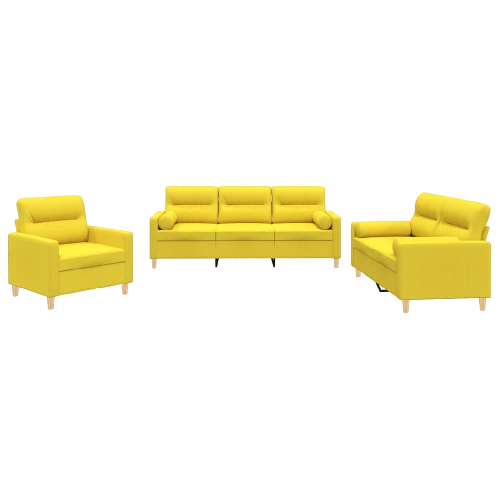 3-dijelni set sofa s jastucima svjetložuti od tkanine