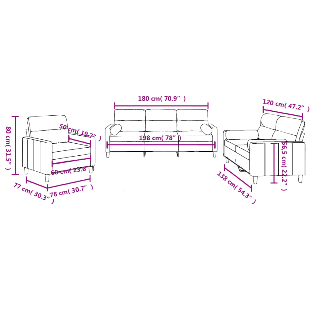 3-dijelni set sofa s jastucima crvena boja vina od tkanine