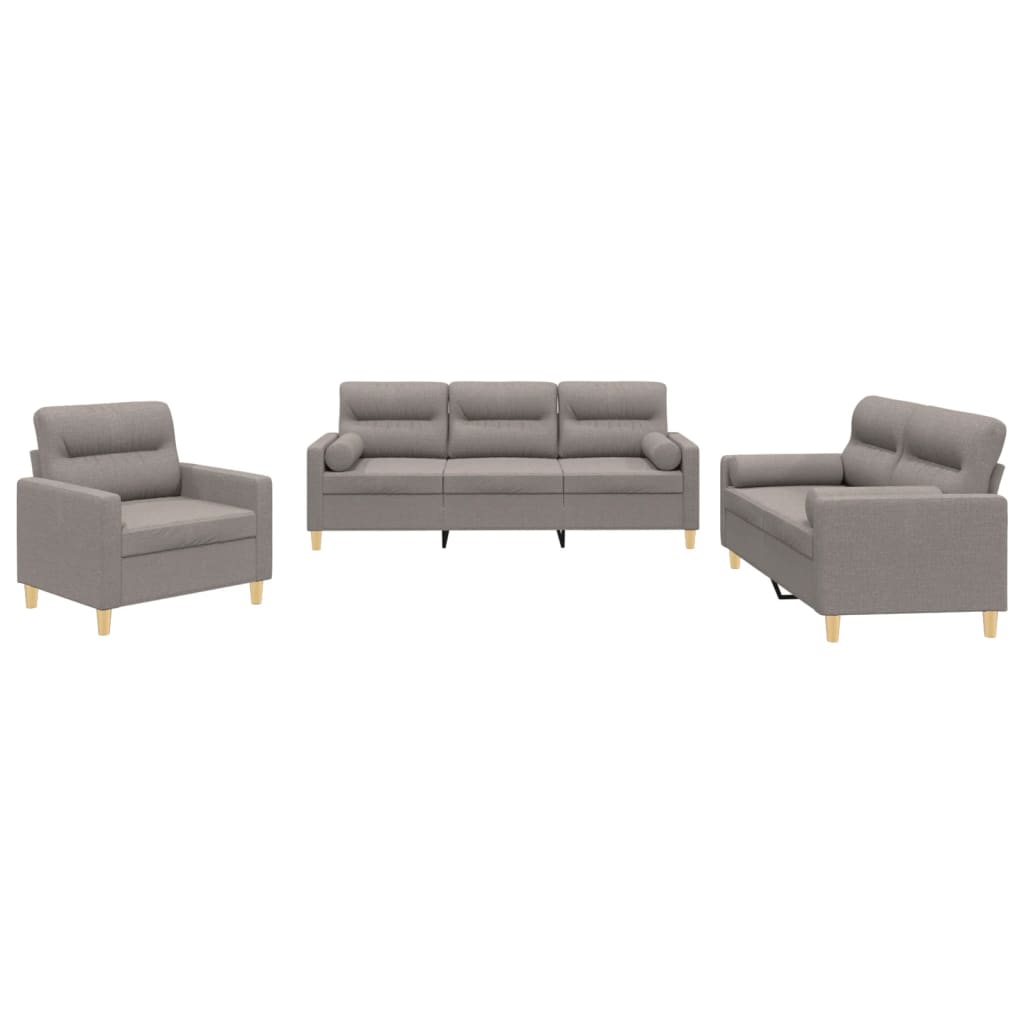 3-dijelni set sofa s jastucima smeđesivi od tkanine
