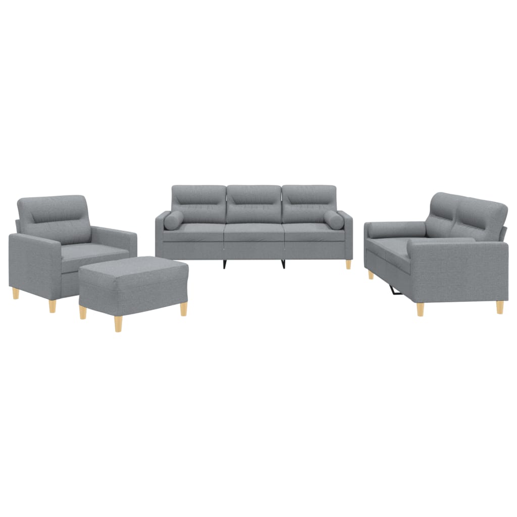 4-dijelni set sofa s jastucima svjetlosivi od tkanine