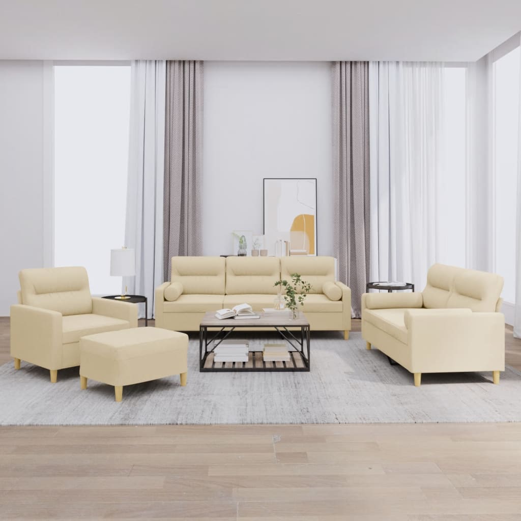 4-dijelni set sofa s jastucima krem od tkanine